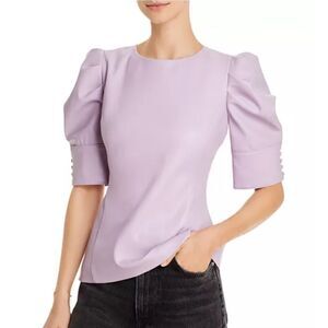 Bloomingdale's Aqua brand puff sleeve faux leather top